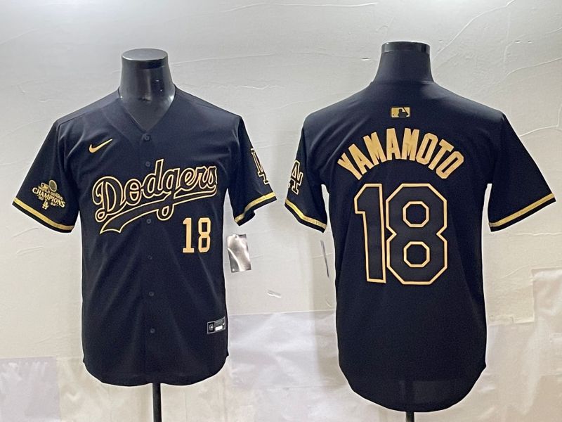 Men 2025 Los Angeles Dodgers 18 Yamamoto Black Gold Five generations Nike MLB Jersey style 8